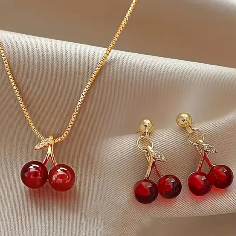 COPY - Gold Cherry Necklace and Earrings Set